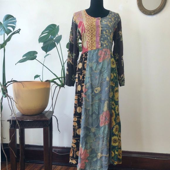 Vintage Sacred Threads 90s boho floral patchwork dress - Picture 1 of 4